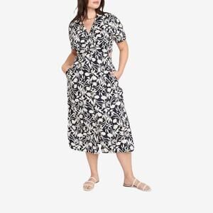 Old Navy Navy Ivory Floral Print Short Sleeve Midi Dress Women’s XL NWT